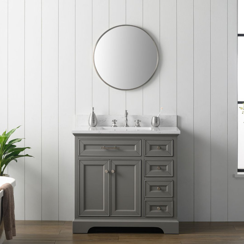 Thompson 36" W Single Bathroom Vanity, Gray/Brushed Nickel