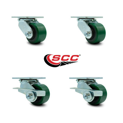 4 Piece Poly Cast Iron Roller Bearing Caster Set with 2 Brakes