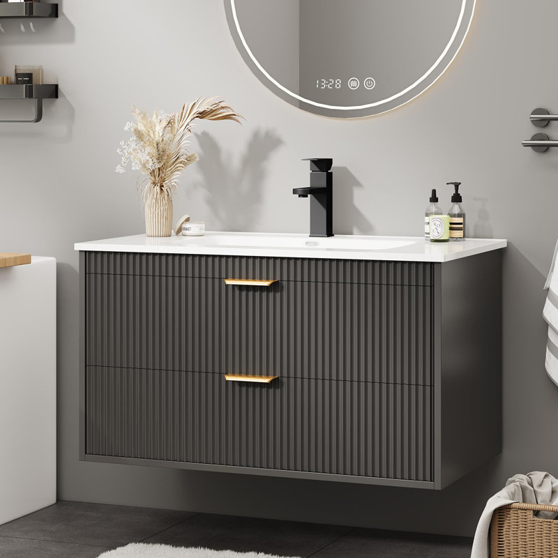 Bathroom Vanity With Sink Combo, Black, 30"