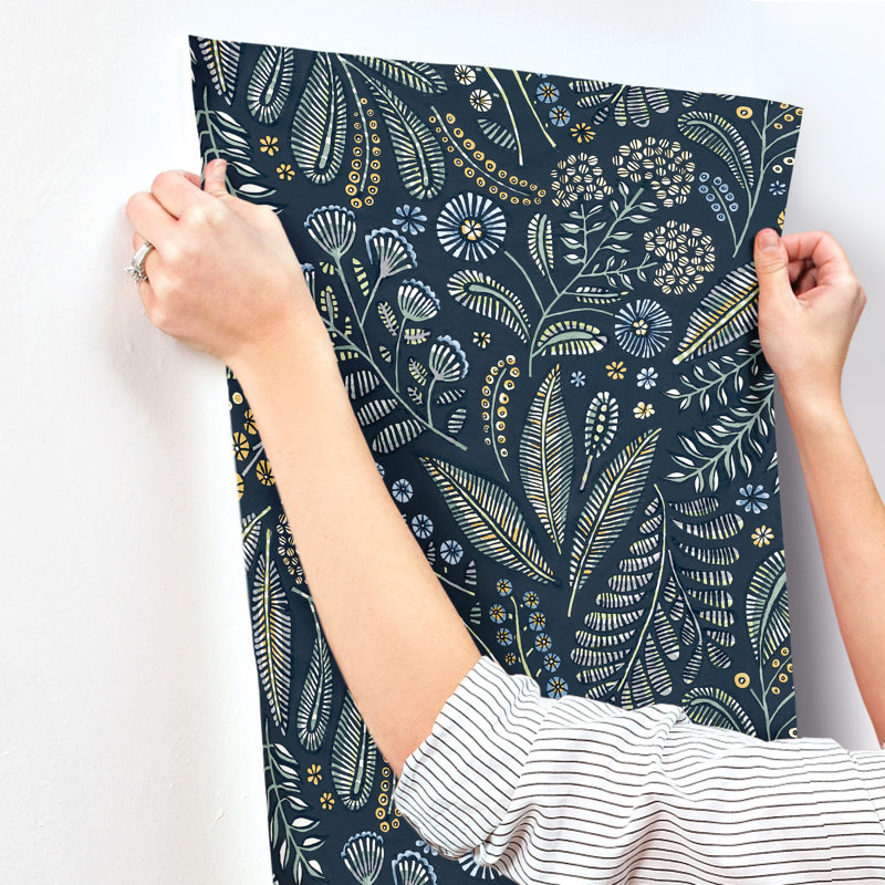 Briar Navy Floral Wallpaper, Navy Blue