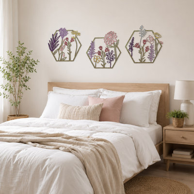Ensemble de 3 décorations murales en métal avec motif floral rustique