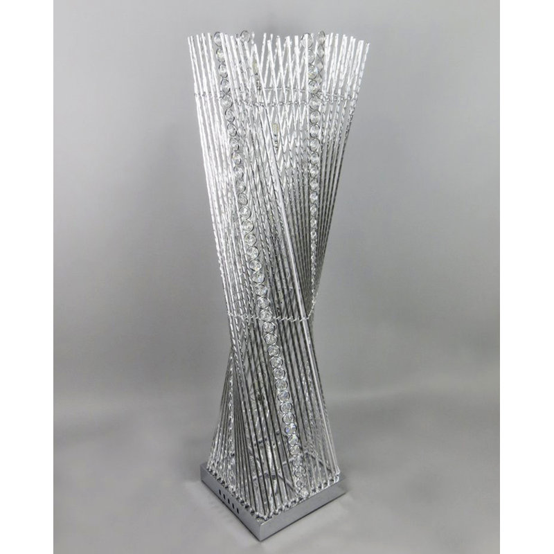 Silver Metal Cayan Tower Led Table Lamp With Crystals