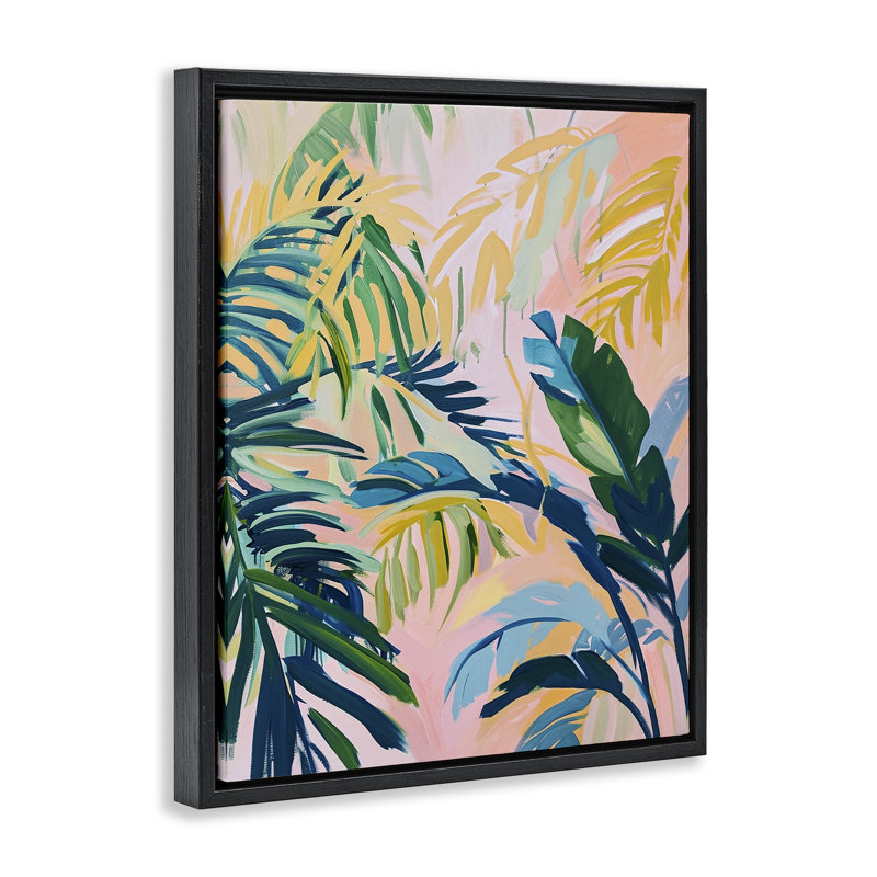 "Tropical Leaf Impressions", art mural encadré par Ramona Murdock, H 31 po x l 25 po, Cadre flottant noir de jais