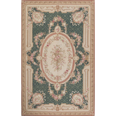 Hand-Knotted High-Quality Green and Gold Area Rug