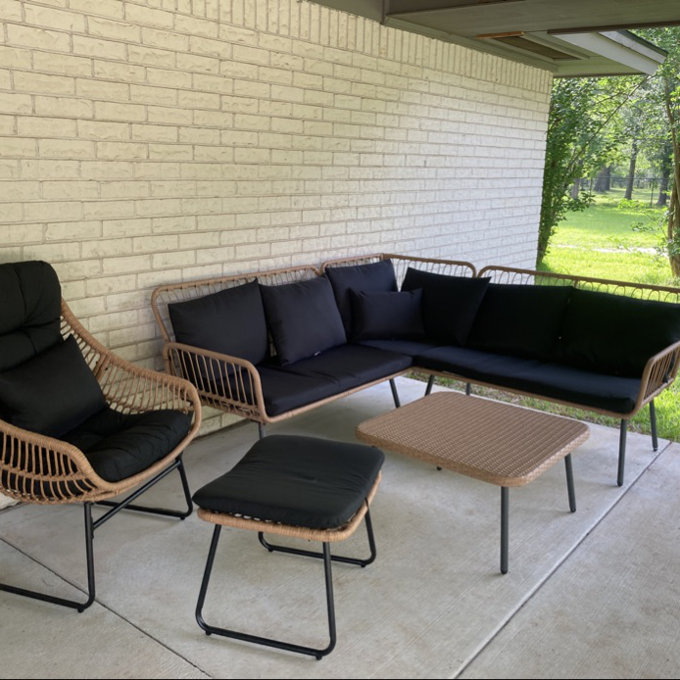 Allexis Wicker Outdoor Lounge Chair with Ottoman - Cream
