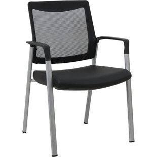 Stackable Reception Guest Chair with Metal Frame, Leather Cushioned Seat