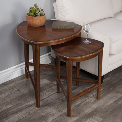  Finnegan Triangle Shaped Wood Set Of 2 Nesting Tables, Medium Brown