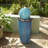 29.5" Ceramic Outdoor Water Fountain with LED Lights, Trickling Waterfall & Nature-Inspired Sphere with Leaf Patterns and Decorative Pebbles in Teal Blue Glaze for Patio Yard Garden-628649452
