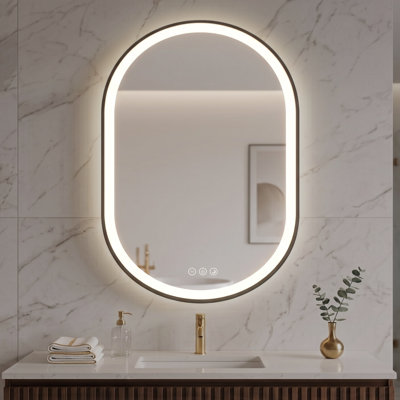 Miroir de salle de bain à DEL à intensité variable 22 po x 32 po avec cadre en métal noir Elston