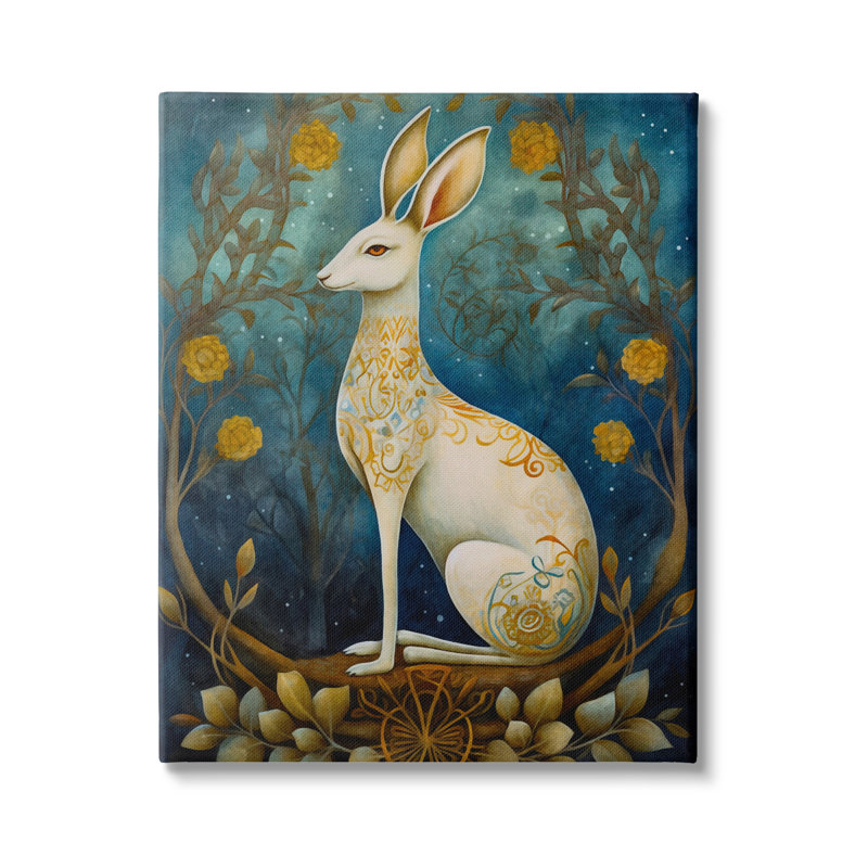 " Patterned Forest Rabbit " by LSR Design Studio Painting Print, 20" H x 16" W x 1.5" D