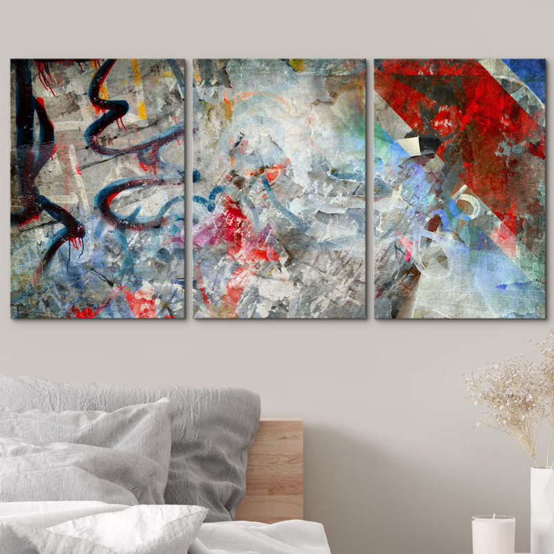 «Rainbow Graffiti And Street Collage Abstract Shapes Chic Colorful Multicolor Ultra», reproduction sur toile 3 pièces