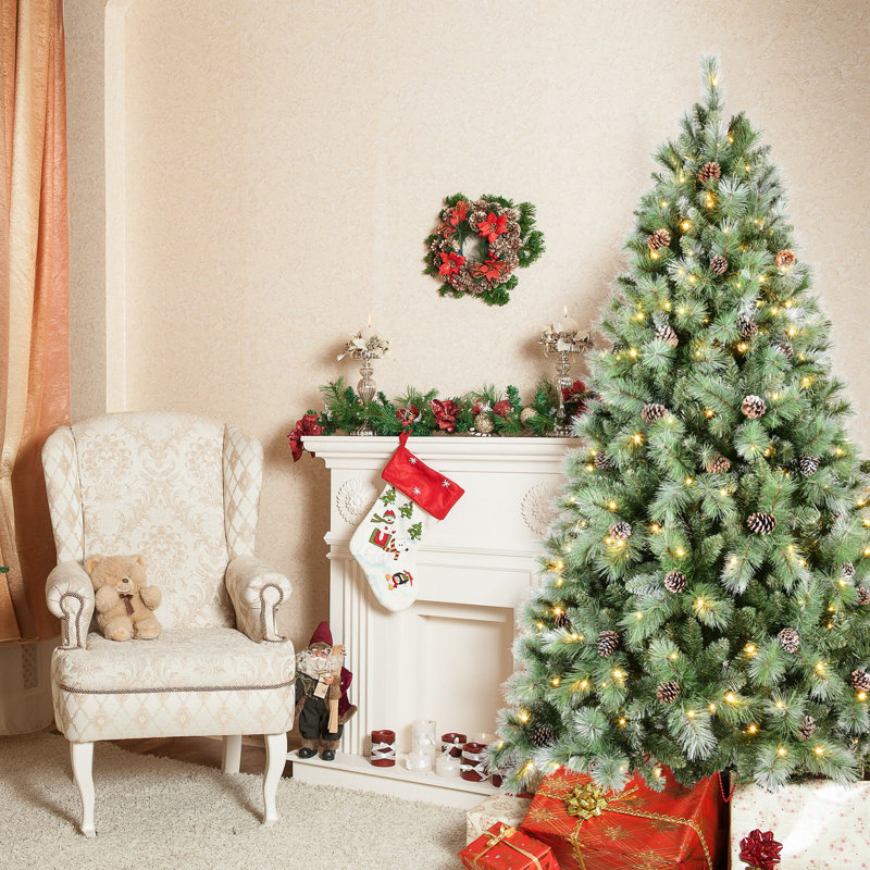 Arbre de Noël artificiel 6 pi avec 66 pommes de pin et 988 pointes mixtes, H 6 pi