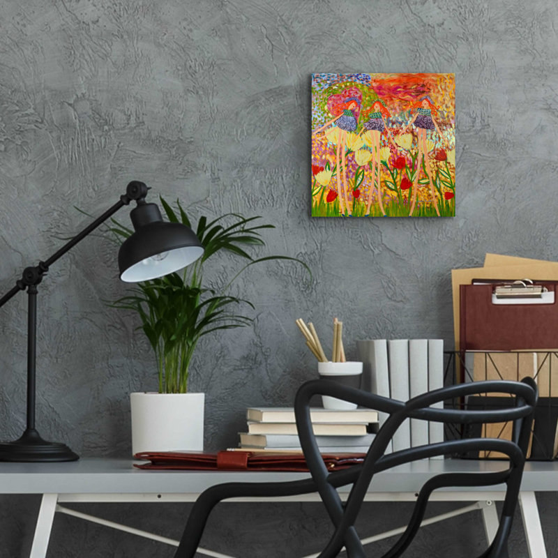 Trois amis par - Peinture sans cadre, H 12 po x l 12 po x P 0,13 po
