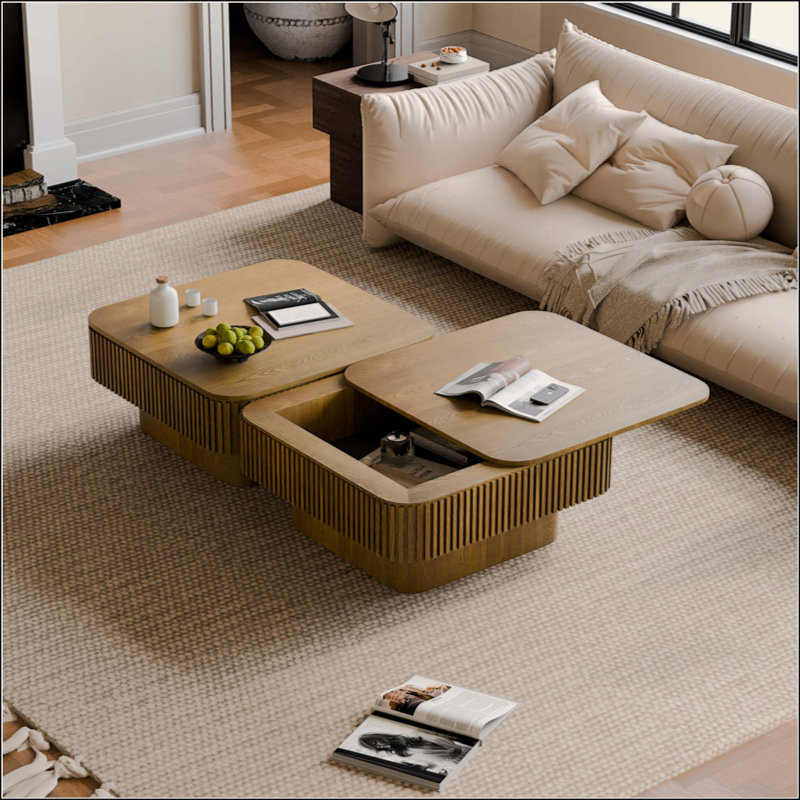 Table basse 31,5 "carrée avec rangement Table d'appoint en bois massif plaqué en bois massif pour salon, chambre à coucher, appartement ou bureau