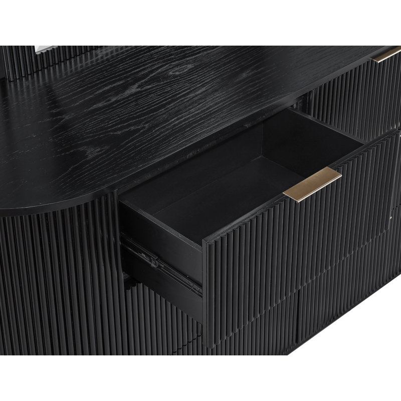 Commode cannelée en bois massif Queensbury, Noir