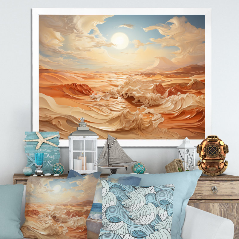 " Beach Photo Golden Sands III ", White Single Picture Framed, 34" H x 44" W x 1.5" D