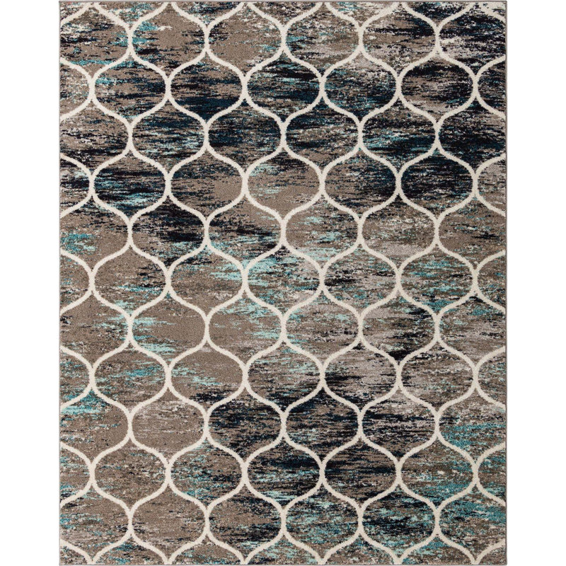 Llanet Geometric Area Rug, Rectangle 7'10" x 10', Multi Blue