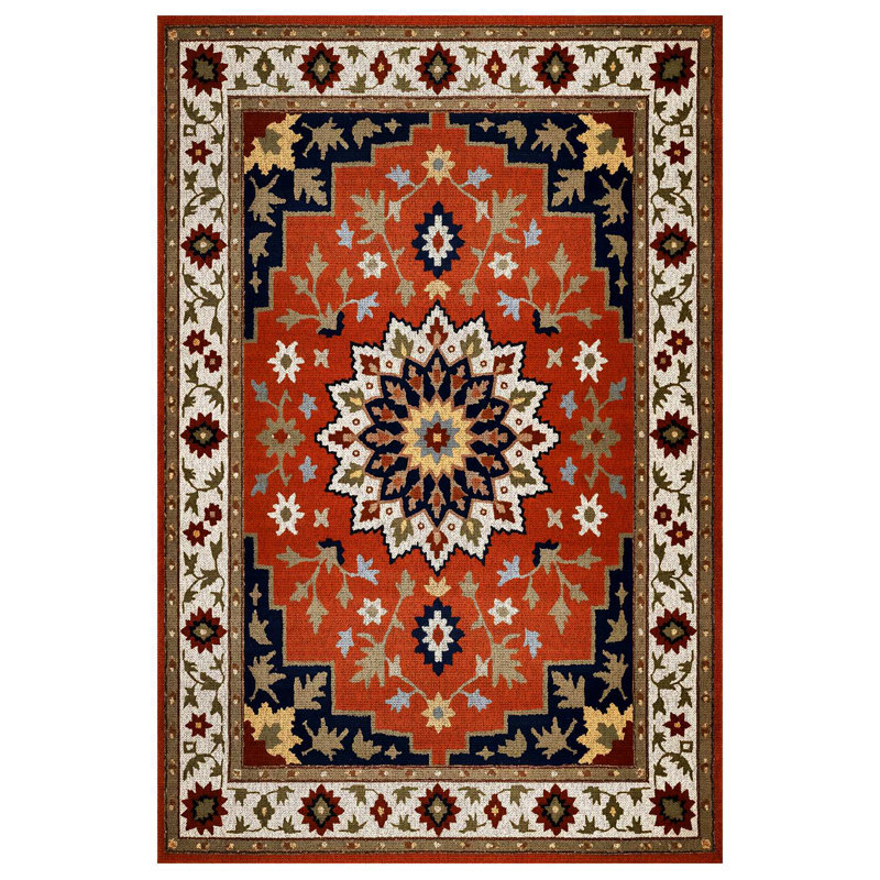 Jazeera Collection Digital Print Cotton-Polyester Orange Floral Rug, Runner 4' x 14'10"