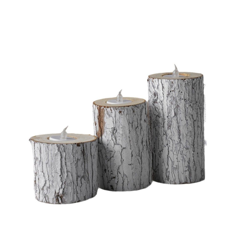 Ensemble de 3 bougeoirs en bois rustique