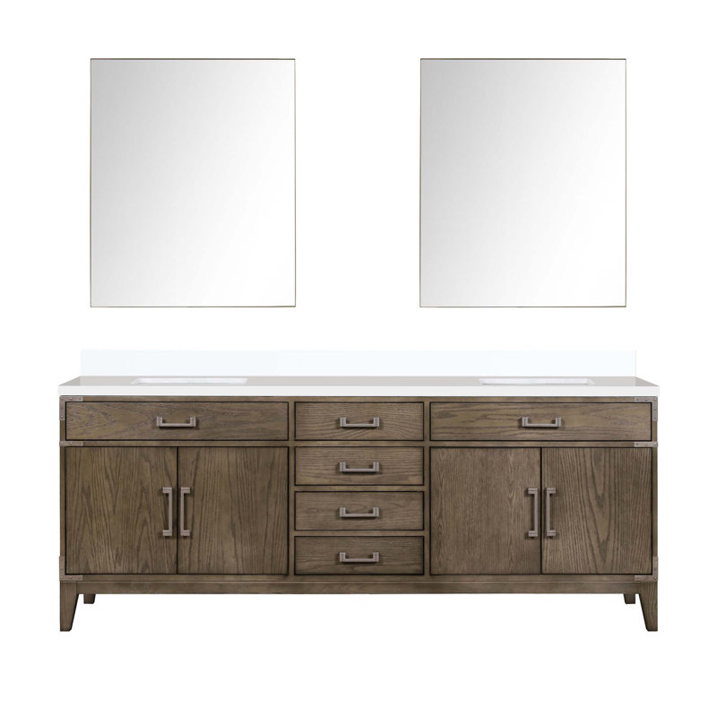 Ensemble de meuble-lavabo autoportant avec robinet et miroirs, Brown