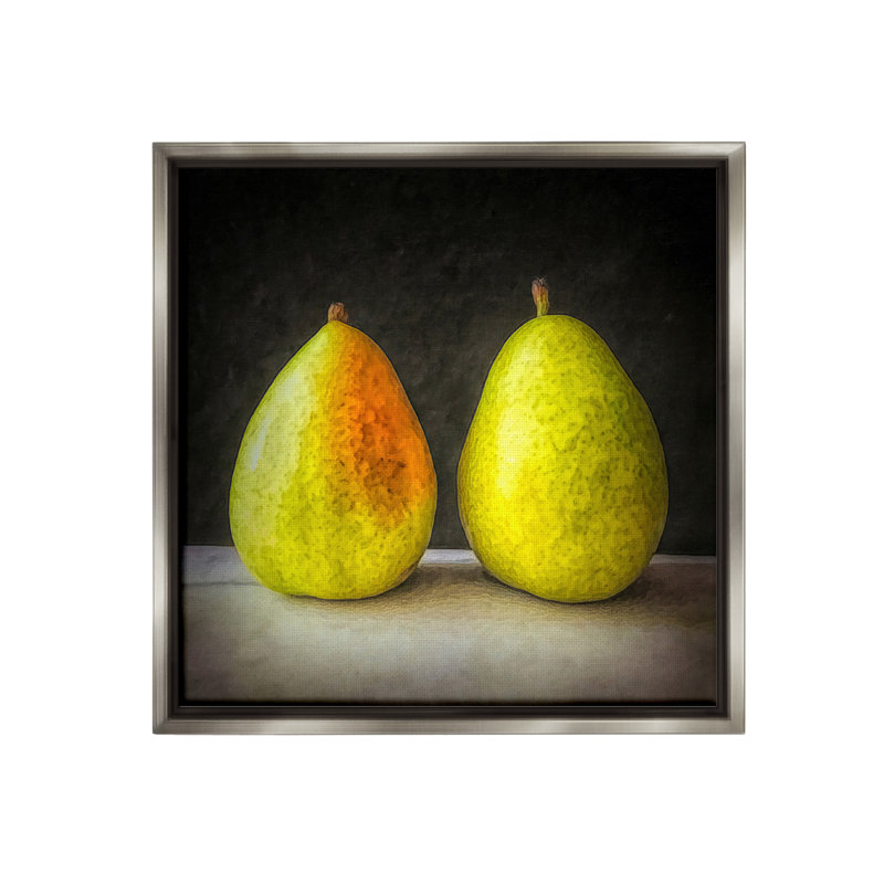 «Pear Duo Still Life» sur, H 18 po x l 18 po, Cadre flottant gris lustré