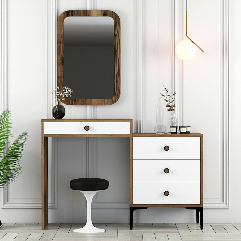 Chelcie Writing Desk, Walnut/White
