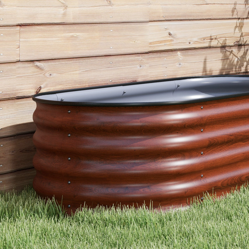 6.4' X 2' X 1.4' Galvanized Raised Garden Bed Kit, Metal Planter Box With Safety Edging, Brown, Brown