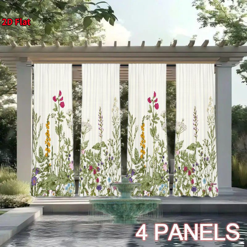 4Pcs Wildflower Botanical Curtains for Living Room, Countryside Floral Print Window Drapes, Rod Pocket Sheer Panels, Farmhouse Decor, Kitchen, Bedroom, Study, Bathroom, Hotel, Dining, Home Decoration