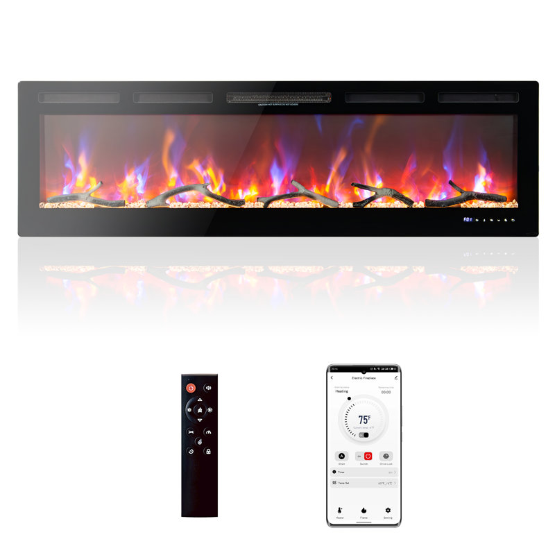 72-Inch Built-in Electric Fireplace, Wall-Mounted Fireplace Heater with Timer & Remote Control,12 Flame Flickering Effects/Touchscreen