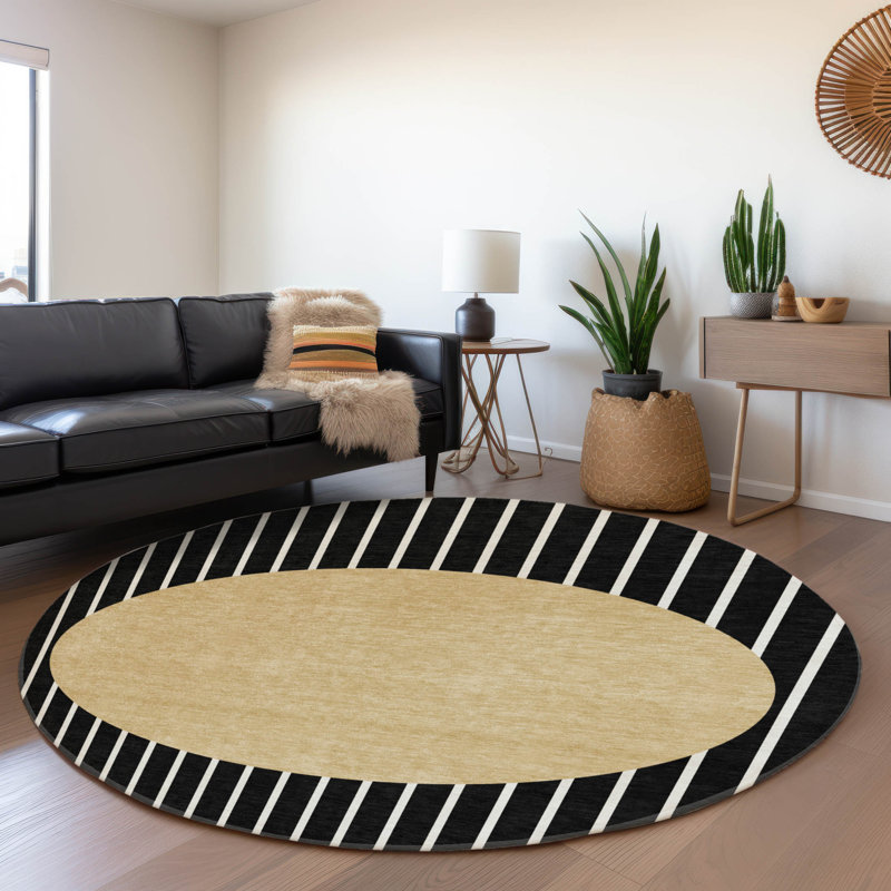 Premium Machine Washable Naglee AMF994 Stripes Rug, Round 8'