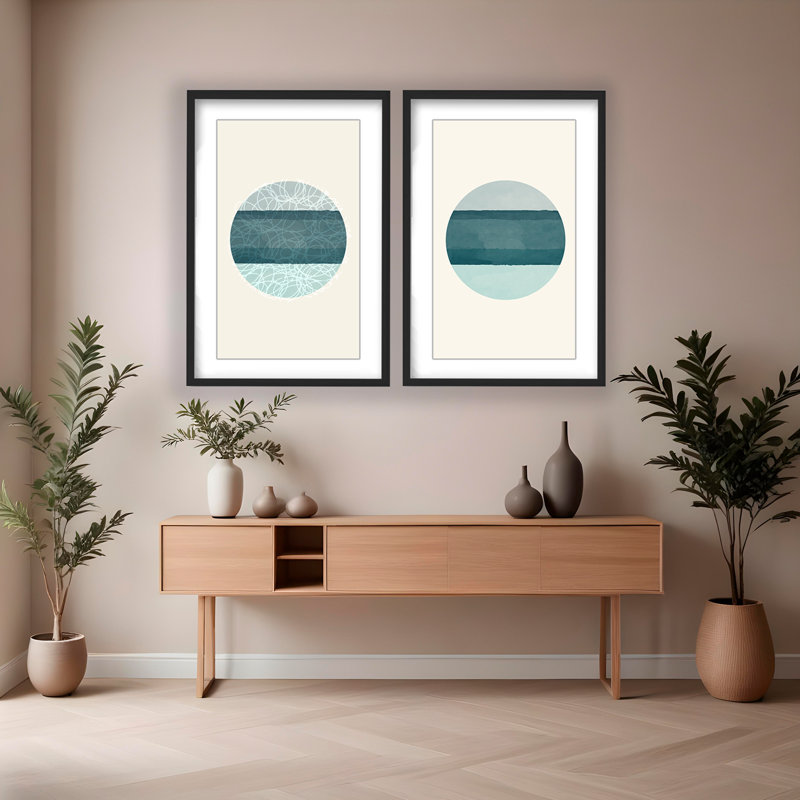 Oceanic Duology: Abstract Circles Diptych, 24" H x 32" W