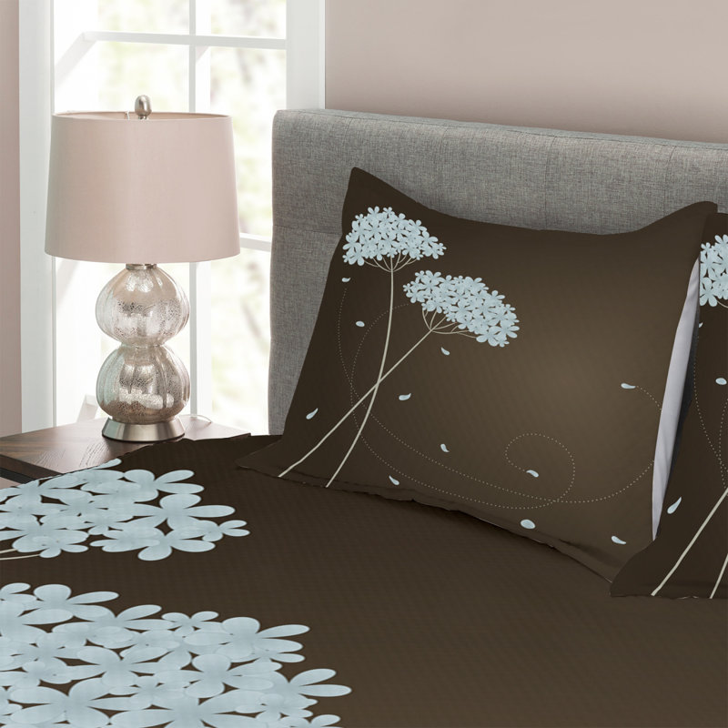 Adysen Brown/Blue Microfiber Bedspread Set, 220 x 264 cm