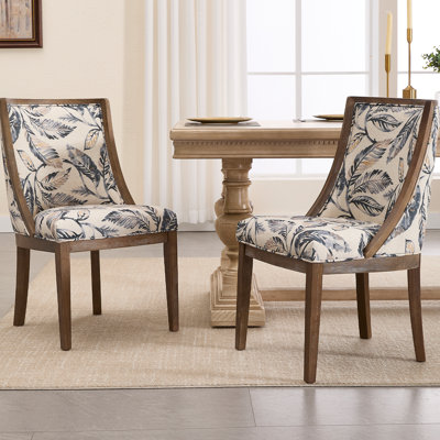 Vintage Style Upholstered Solid Wood Legs Linen Dining Chair With Backrest, With Solid Wood Frame, For Dining Room/Living Room