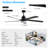 65 Inch Black Ceiling Fan With Light, 5-Blade Dimmable LED Ceiling Fan With Remote Control, Modern Quiet Design For Living Room And Bedroom