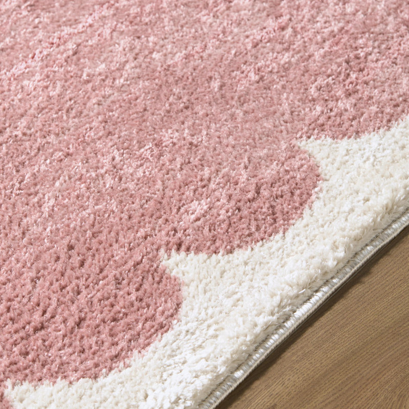Tapis tissé à la machine Catrin, Rectangle 6 pi 7 po x 9 pi, Ivoire / Rose