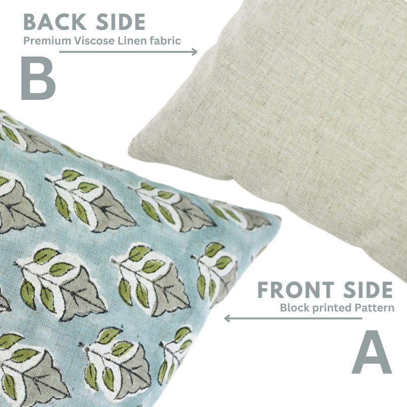 Coussin décoratif en lin fabriqué à la main à motif de blocs Fabigurine Mayur - 20 x 20 pouces, H 20 po x l 20 po, Carré