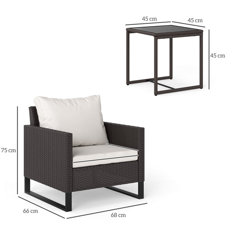 Wicker 2 - Person Garden Lounge Set with Cushions, Khaki/Brown