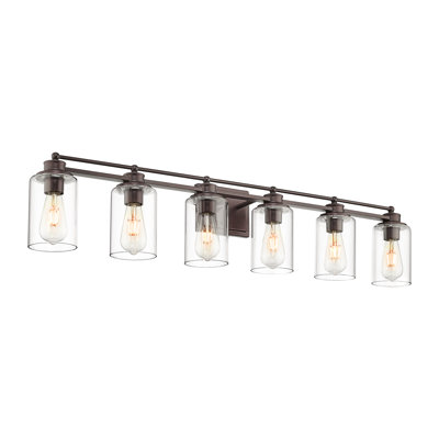 6-Light Industrial Dimmable Vanity Light, Clear Glass Shade, Oil Rubbed Bronze