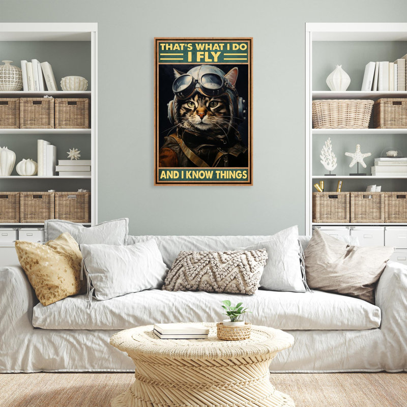 «Cat Thats What I Do I Fly», reproduction d'art graphique sur toile tendue 1 pièce, H 14 po x l 11 po x P 1,25 po