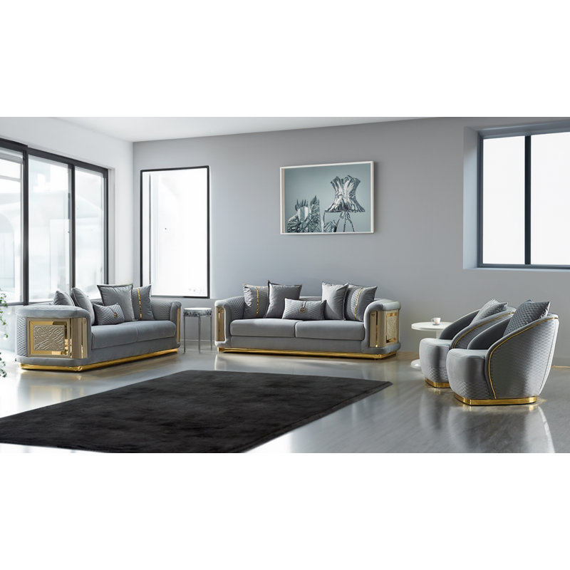 Eude 4 - Piece Velvet Living Room Set, Gray Velvet