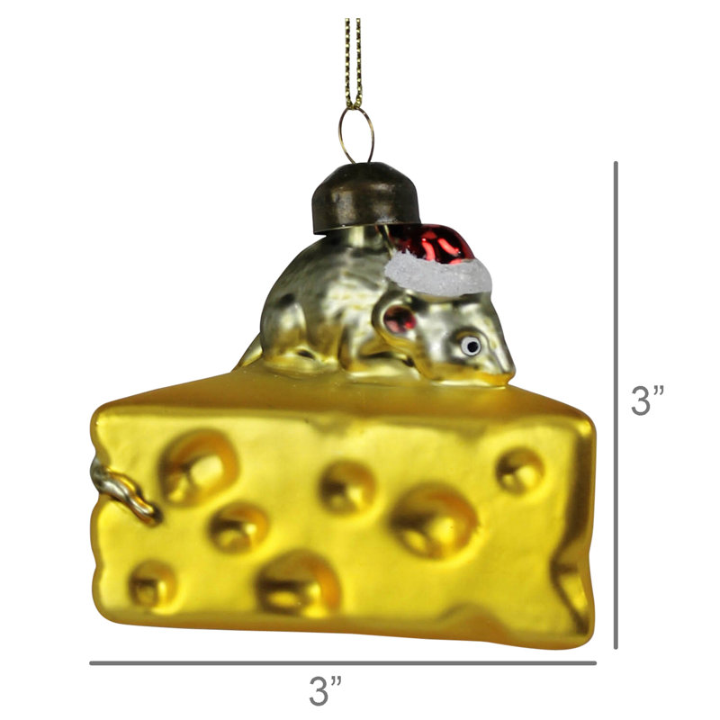 Ornement souris et fromage, verre