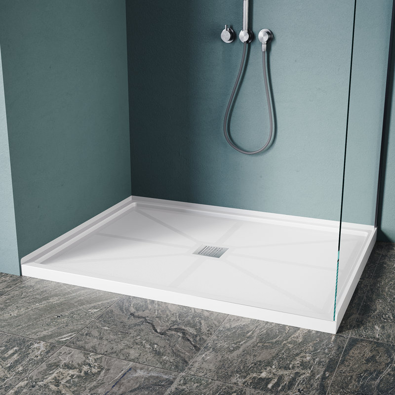 Elegant 48" W x 36" D x 4" H Shower Base with Single Threshold Anti-Slip Acrylic Shower Pan White, Center