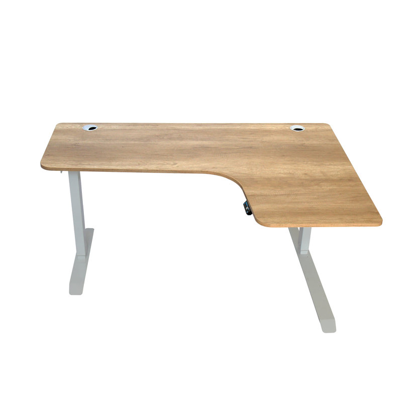 Bureau debout à hauteur réglable en L, Chêne / Blanc