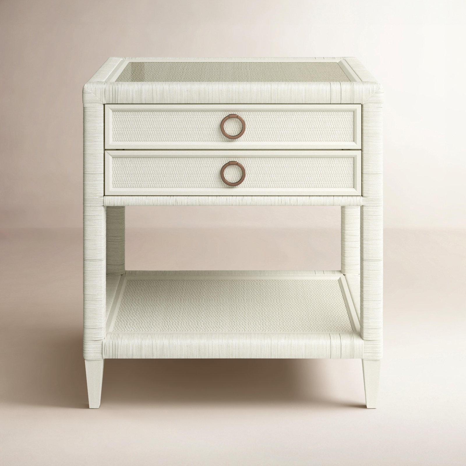 Warwick 2 - Drawer Nightstand, Antique Frost White, Satin Brass