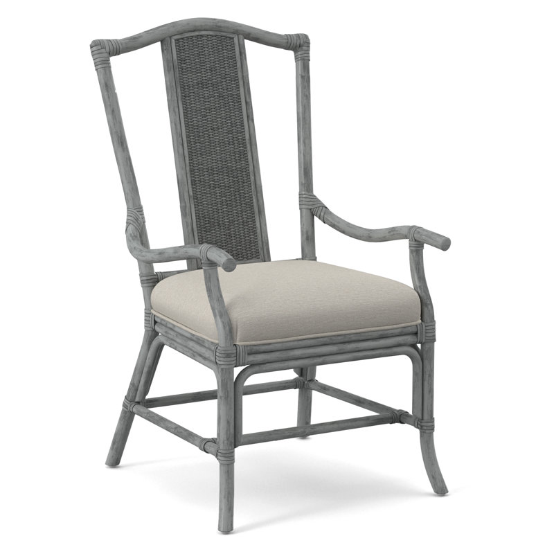 Drury Lane Slat Back Dining Arm Chair, Nickel, White Performance Fabric; 0851-94