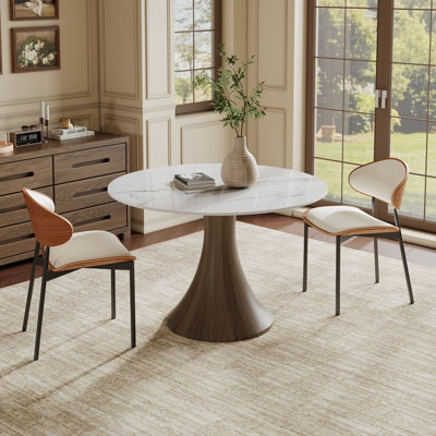 2-Person Dining Table Set With 39''/43'' Round Table & 2 Leather Upholstered Side Dining Chairs
