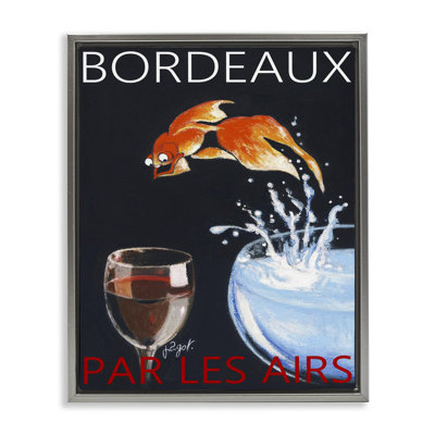Bordeaux Goldfish Into Wine Black Framed Floater Canvas Wall Art, design by Jean-Pierre Got