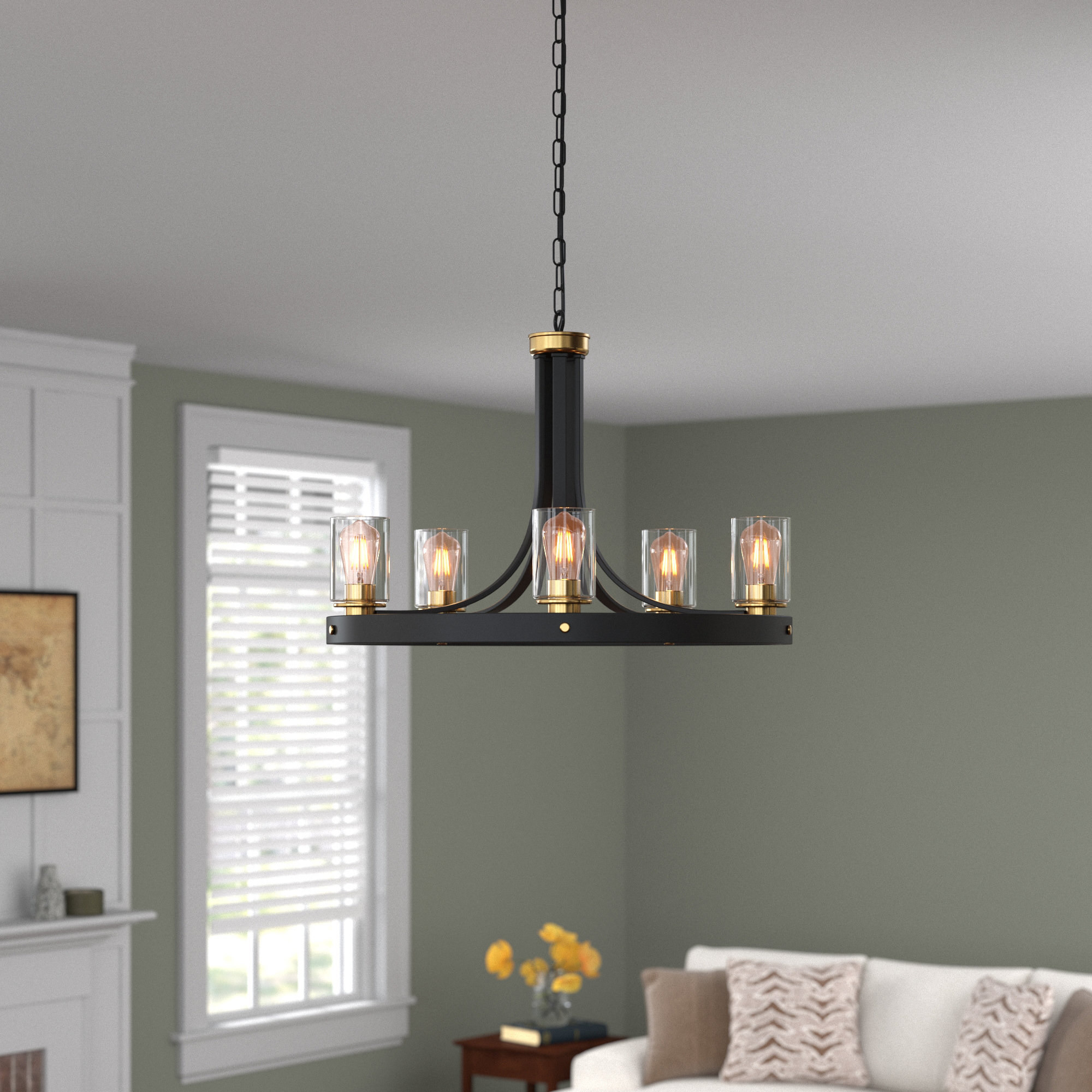 Lark Manor Colombes 5 - Light Dimmable Wagon Wheel Chandelier | Wayfair