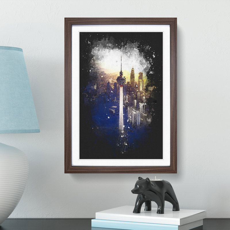 Menara Tower In Kuala Lumpur Paint Splash - Picture Frame Graphic Art, Walnut Framed, 63cm H x 45cm W x 2cm D