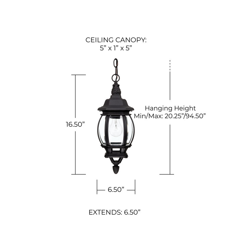 Lanterne suspendue d'extérieur H 18 po Herkimer 1 - Mains Only, Noir
